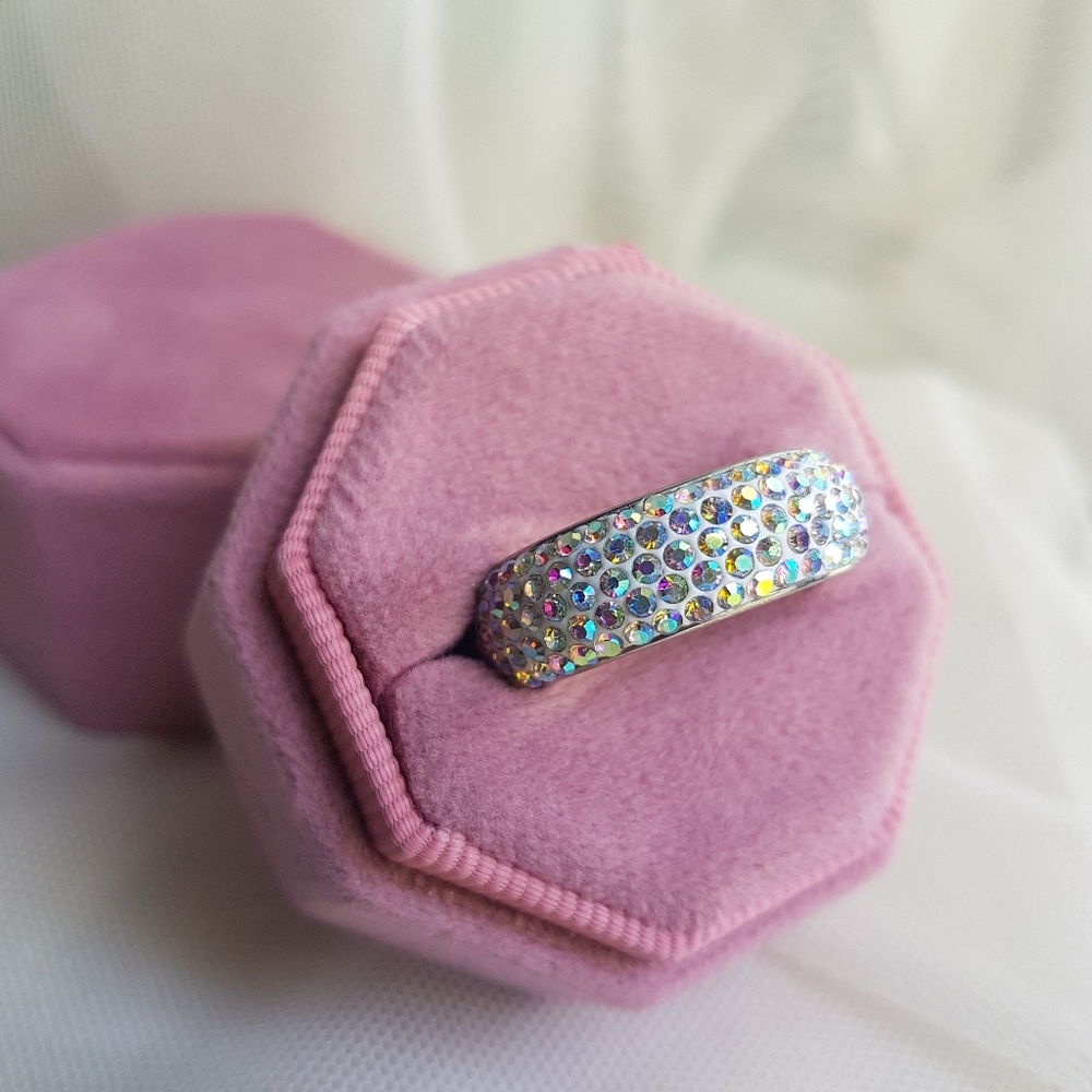 Swarovski Elements Pave Stainless Steel Aurora Borealis Crystal Band NWT - Picture 12 of 14